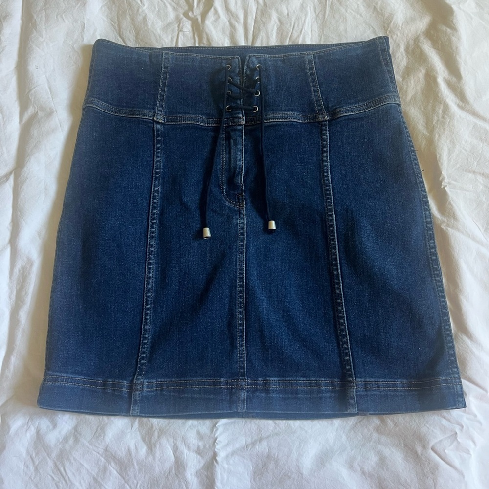 Free People Dark Blue Lace-Up Pencil Skirt